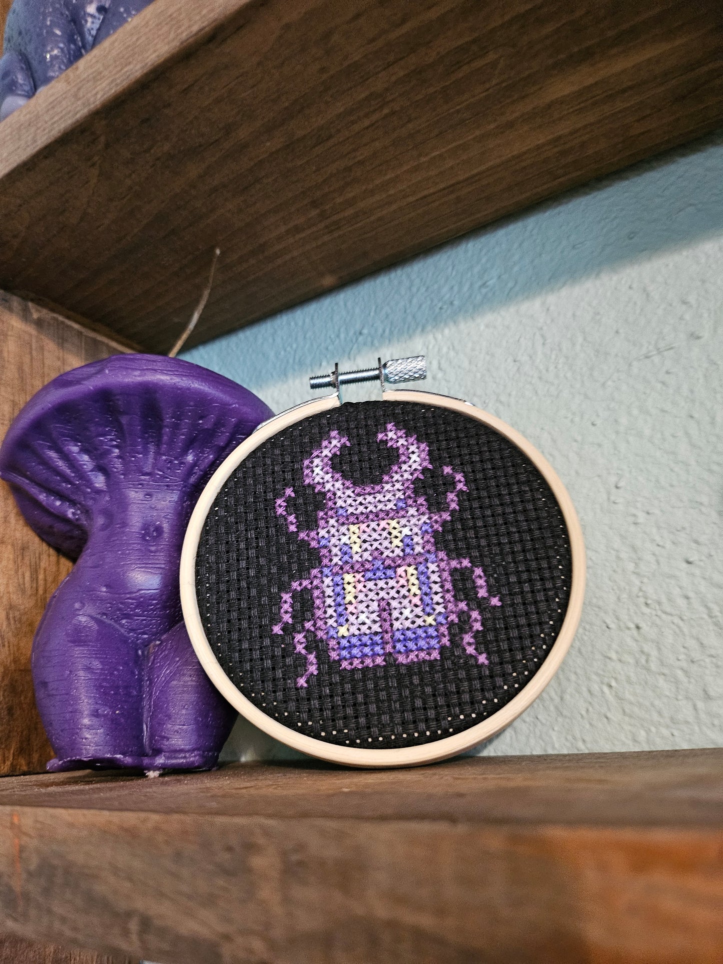 Pastel Beetle Mini Cross Stitch (3")